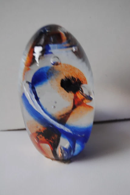 Beau Presse Paper Sulfure Verre Ovoide Musee Verrerie Fait Mains / 11 Cm Tbe 2
