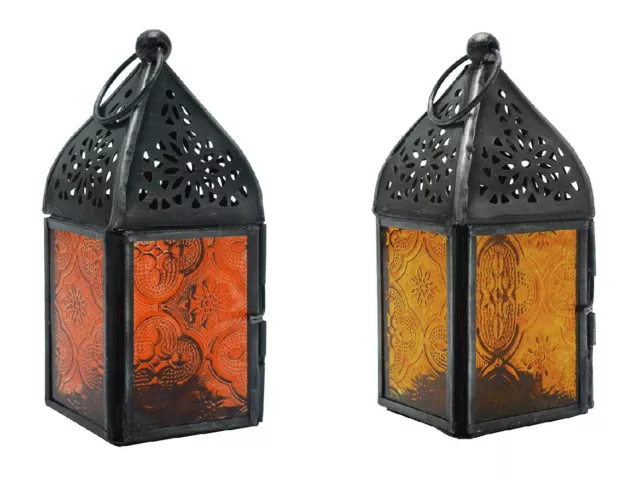 Moroccan Lantern Candle Holder Zinc  Embossed Yellow Red Orange  or Multi 14cm