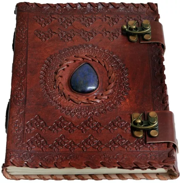 LARGE Leather Journal Diaries with Clasp Stone Writing Pad Blank Notebook Gifts