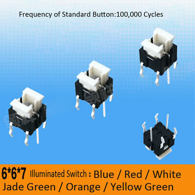 6 x 6 x 7mm LED Illuminated Switch Momentary Push Button Tactile SPST Micro PCB