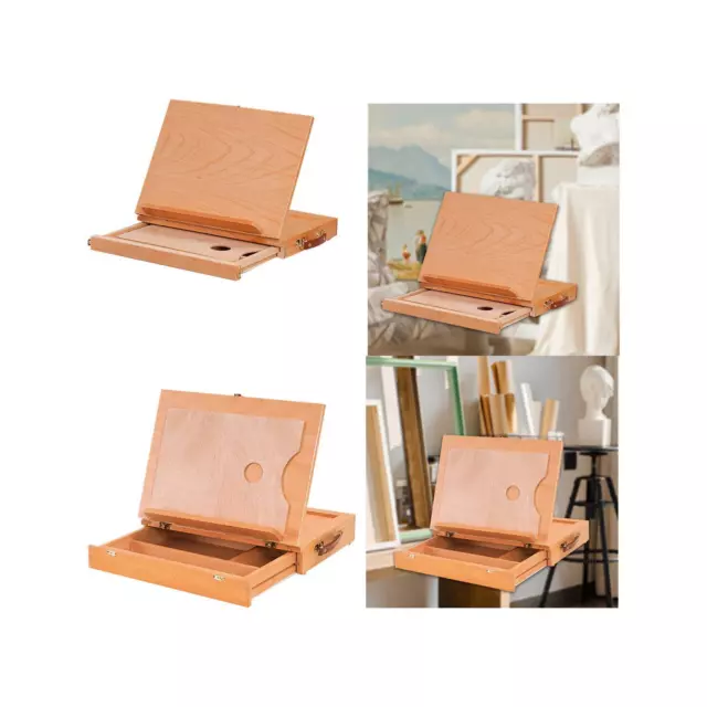 Wood Easel Box with Handle Portable Lightweight Drawing Board Desktop Sketchbox