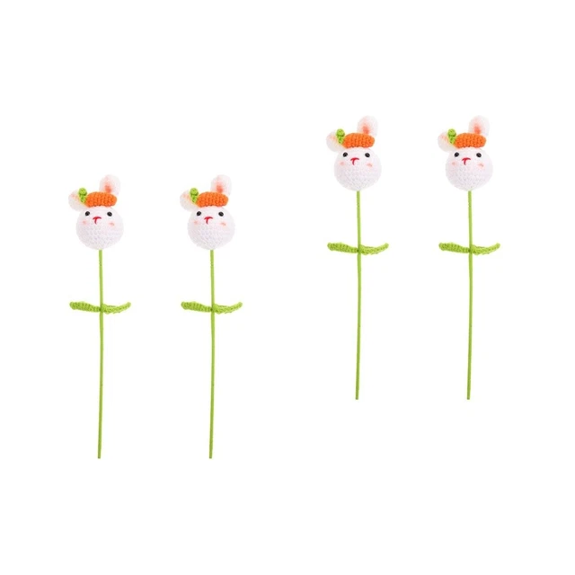 4 piezas Adorable Artesanía Conejo Adorno Crochet Flor Hágalo usted mismo Conejo