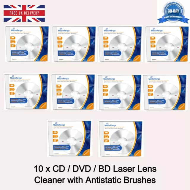 10 x CD/DVD/BLURA Disc Laser Lens Cleaner with Antistatic Brushes CD Jewel Case