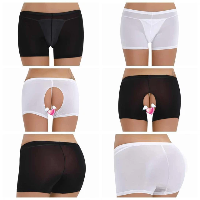 FEMMES SHORTY SOIE Glacée Transparent Culotte Ouvert Boxer Slip