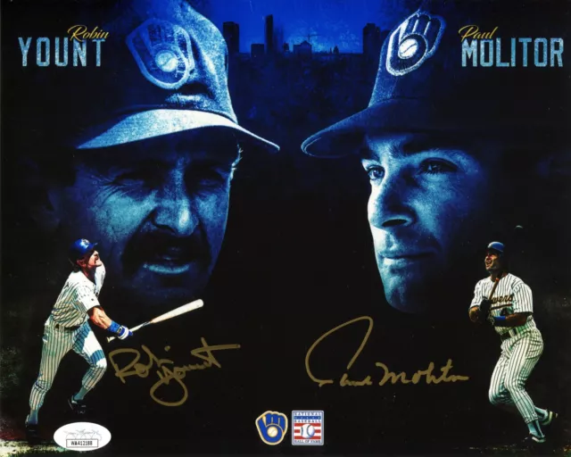 Robin Yount Paul Molitor Signed Auto Autographed Brewers 8x10 Photo JSA WIT COA