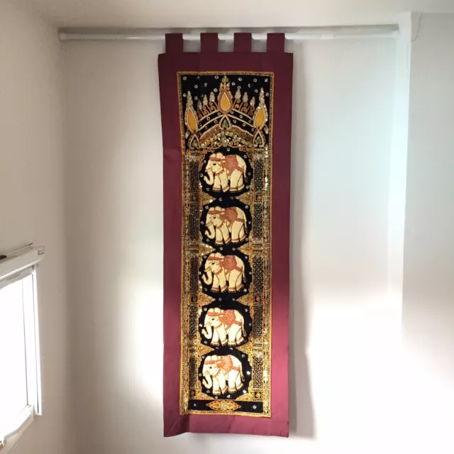 wall hanging vintage thai burmese kalaga tapestry embroidered bead elephant 18