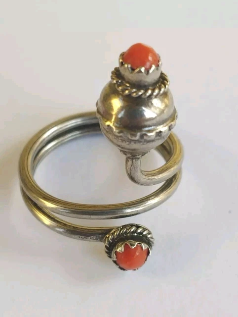 Bague Kabyle Ajustable En Argent 850 ‰ - Corail Naturel - Bijou Algérie - 5g - Occasion