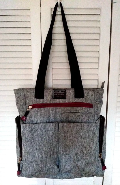 EDDIE BAUER Heather Gray Diaper Bag~Top-Zip Double Handle Tote~Insulated Pockets