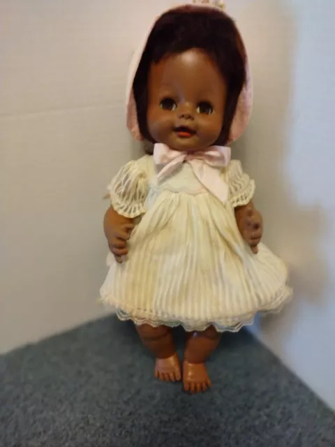 Vintage 1964 Horsman 13" Doll African American Baby Drink & Wet Sleep Eyes