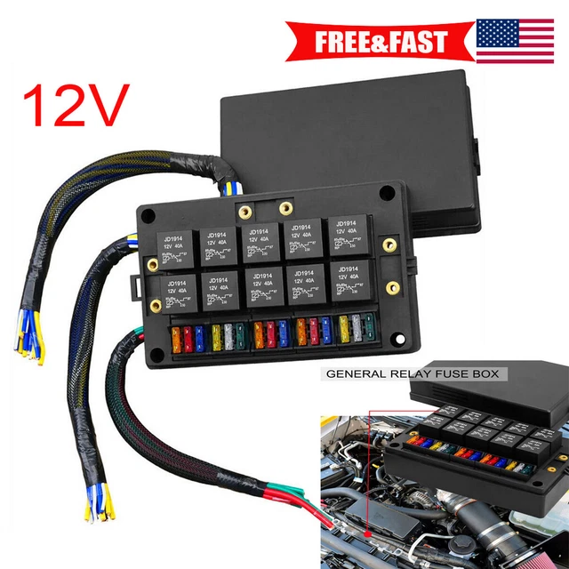 PREWIRED FUSE RELAY Box with 10pcs 5Pin 40A Relays and 15 Fuses for