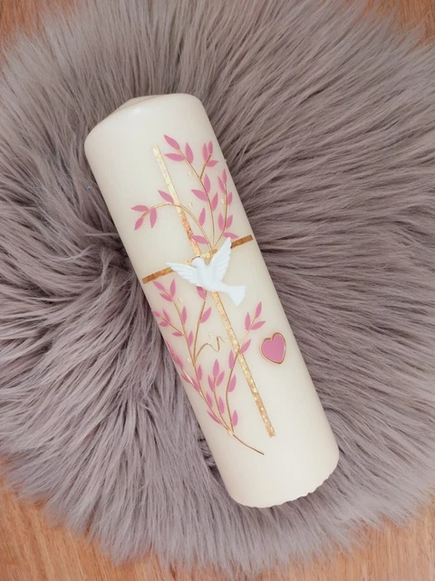 Taufkerze Mädchen/Junge ,,rosa, minzgrün mit Zweige''