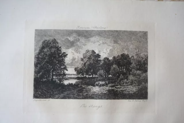 Théodore ROUSSEAU (1812-1867) GRAVURE XIX° PAYSAGE ETANG ECOLE DE BARBIZON  1880