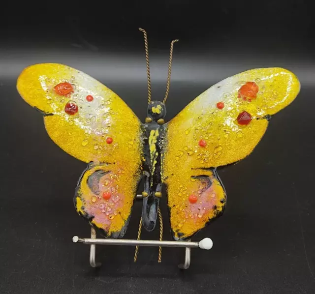 Papillon en émail sur paillon argent jaune avec cristaux signé DEBORD Limoges