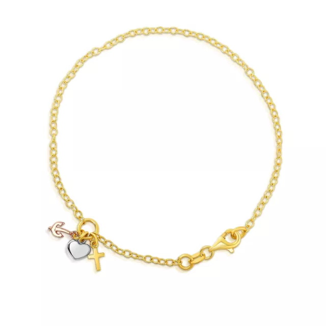 14k or Jaune Chaîne Coeur Verrou Et Ancre Bracelet, 19.1cm