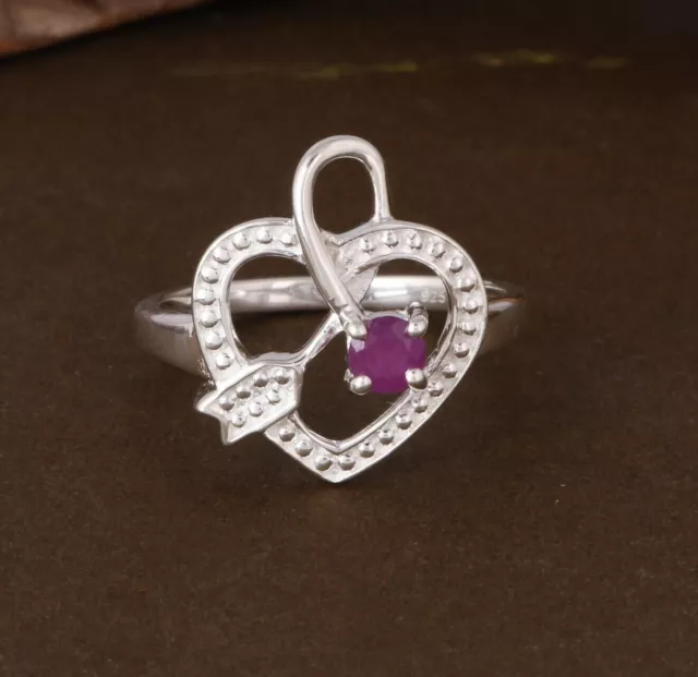 Valentine Gift Knot With Heart Textured Ring For Love With Ruby Silver Jewelry