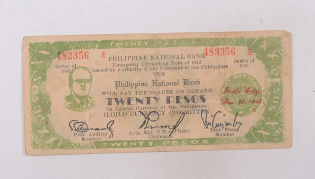 CrazieM World 1942 Philippines 20 Pesos Local Bank Note Province Of Iloilo m88