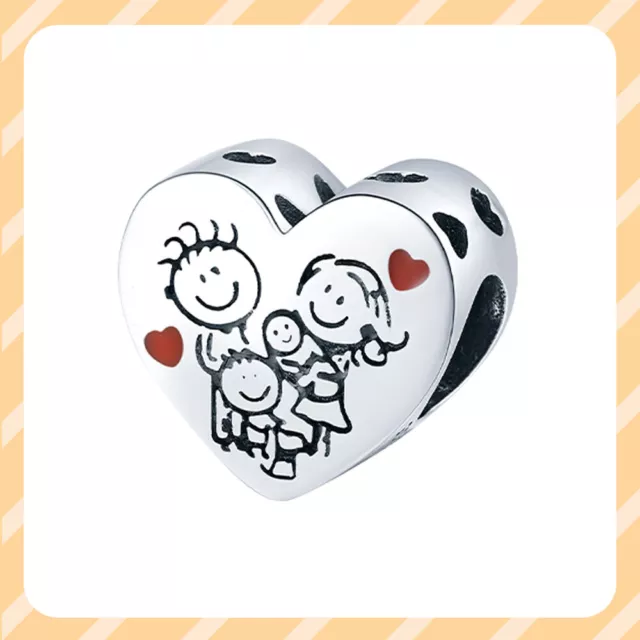 New Authentic Love Family Heart Dangle 925 Sterling Silver Women Bracelet Charm