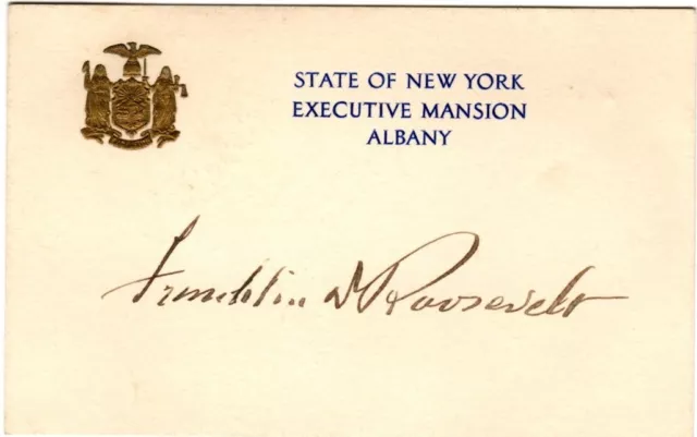 Franklin D. Roosevelt, hand signed in ink, Executive Mansion card, New York