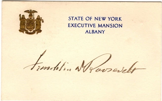 Franklin D. Roosevelt, hand signed in ink, Executive Mansion card, New York