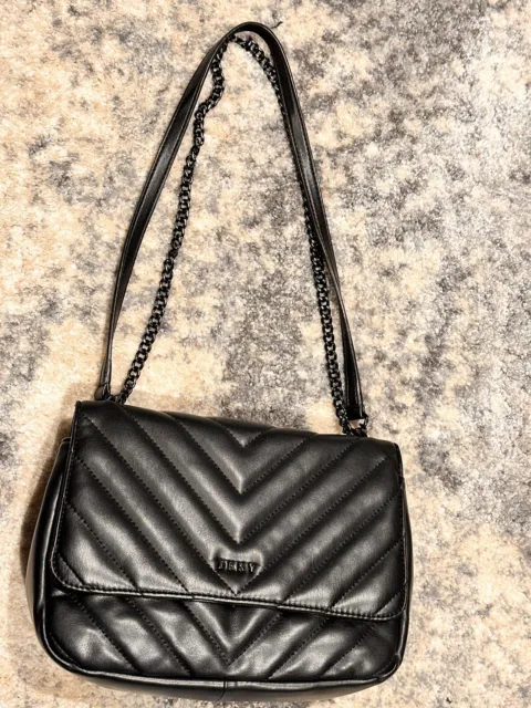 Donna Karan Black Leather Chain Crossbody Bag Pre-owned