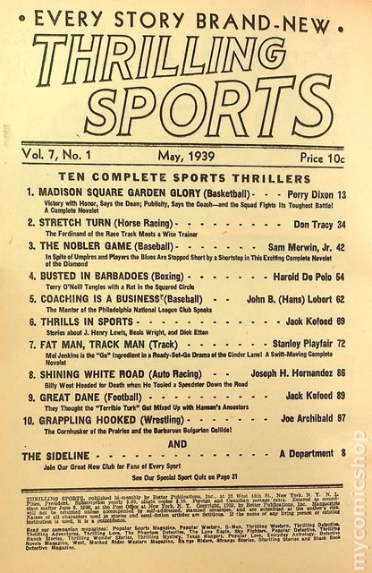 Thrilling Sports Pulp May 1939 Vol. 7 #1 VG+ 4.5 3