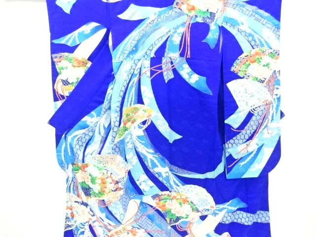 6884042: Japanese Kimono / Antique Furisode / Embroidery / Fan With Peony &