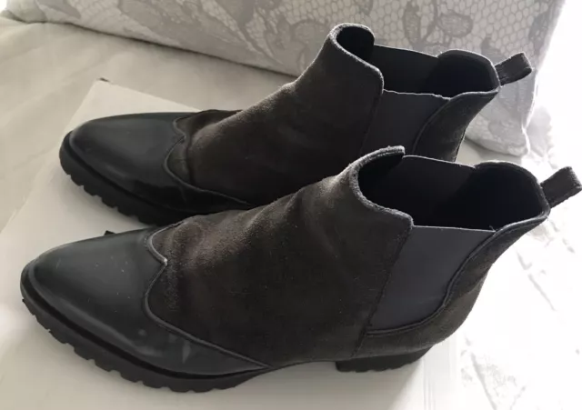 Boots bottines cuir nubuck détail vernis vert kaki fonçé GEOX 37