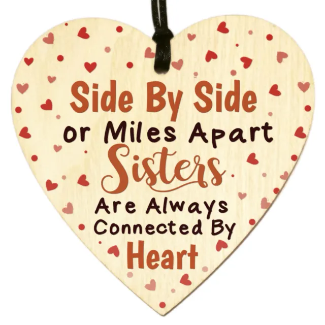 Side By Side Sisters Wooden Heart Plaque Gift Love Friendship Sign Birthday Card
