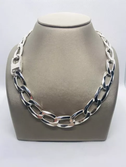 New Sterling Silver 24.5” Long Heavy Flat Curb Link Chain Necklace