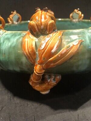 Vintage Mann Art Pottery Decorative Glazed Frog Bowl / Pond / Planter 11.5” D 3