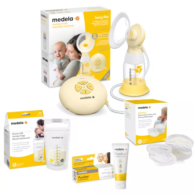 MEDELA Swing Flex elek.Einzel-Milchpumpe Muttermilchbeutel Stilleinlagen Purelan