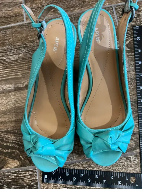 Apt 9 Womens Peep Toe Shoes Ankle Strap Wedge Teal Blue Turquoise Sz 7 Preowned