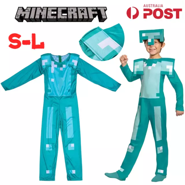 Minecraft Kids Costume Diamond Armor Anime Cosplay Steve Jumpsuit Mask Halloween