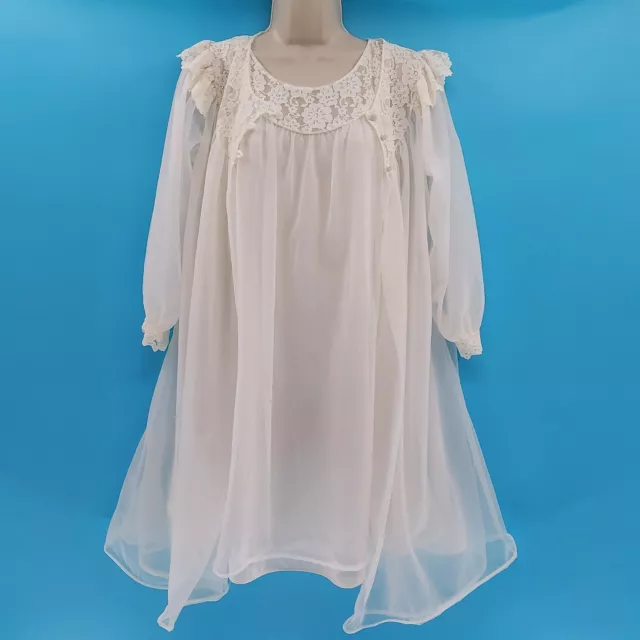 Vintage Radcliffe Dressmaker Lingerie Peignoir Babydoll Bridal Set Ivory Lace