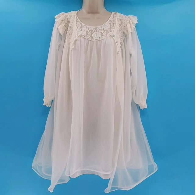 Vintage Radcliffe Dressmaker Lingerie Peignoir Babydoll Bridal Set Ivory Lace