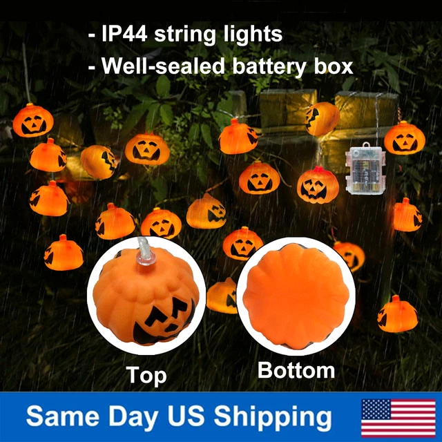 LED Halloween Pumpkin Decor Orange String Lights Jack O Lantern Light w/ Remote