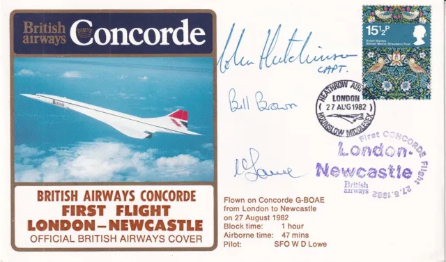 BA Concorde Flown  London - Newcastle -  Flown Concorde G-BOAE Crew Signed