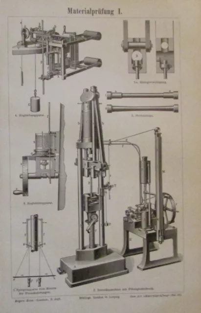 MATERIALPRÜFUNG I. II. - Alter Druck 1898 Maschinen Technik Antique Print