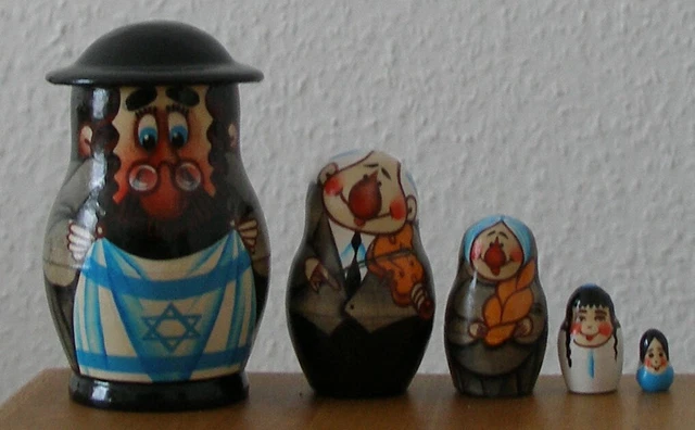 Matroschka! Matrjoschka. Babuschka!5 Holzpuppen!Jüdische Familie mit Davidsstern