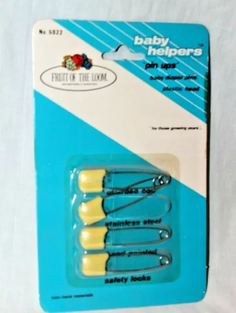 New In Package  Set Of 4 Vintage Baby Double Safety Diaper Pins Yellow