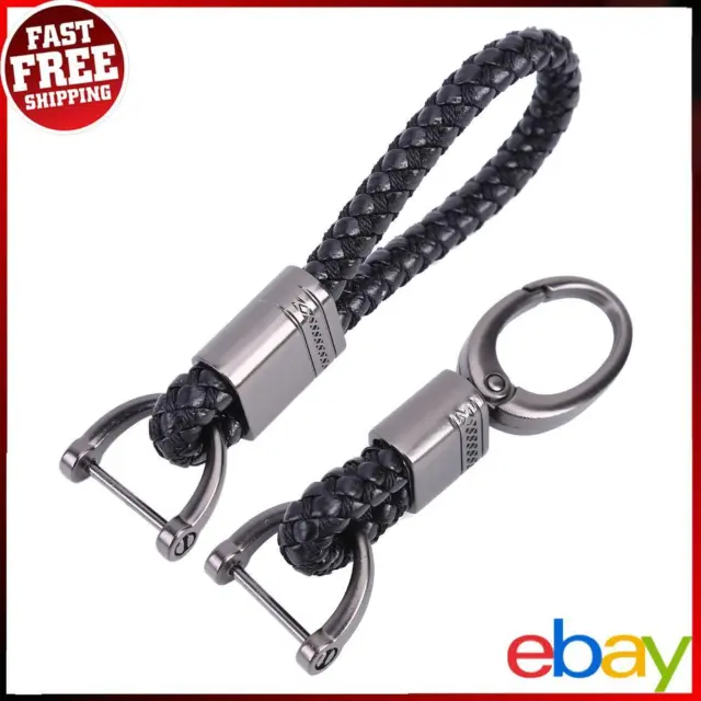 Car Key Chain - 2 Pieces Metal Braided PU Leather Car Fob Keychain (Black) ✅