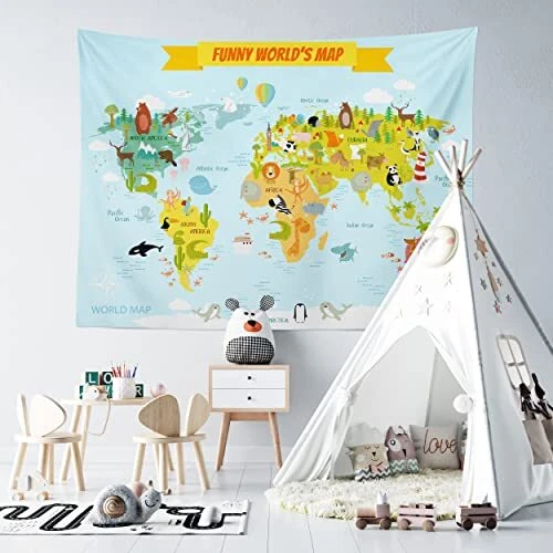 Wall Tapestry, Alphabet Wall Tapestry, World Map Wall Tapestry