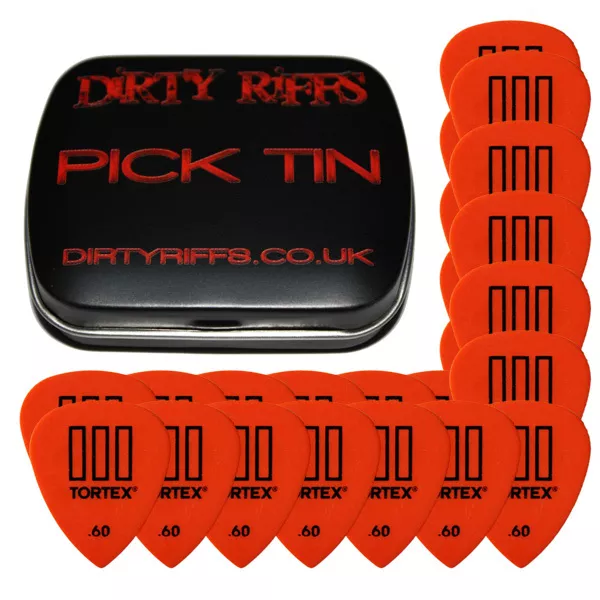 24 x Dunlop Tortex TIII Guitar Picks Plectrums - 0.60mm Orange In A Pick Tin