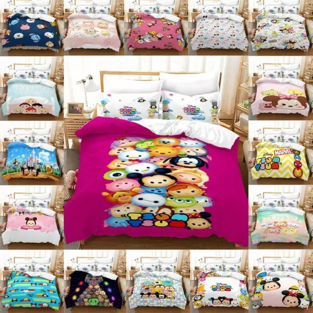 Tsum Tsum Doona Quilt Duvet Cover Set Pillowcase Single Double Queen Size Bed AU