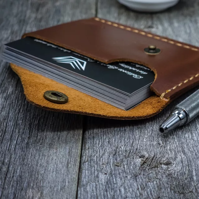 Full Grain Leather Business Card Holder Slim Front Pocket Card Holder Engraving