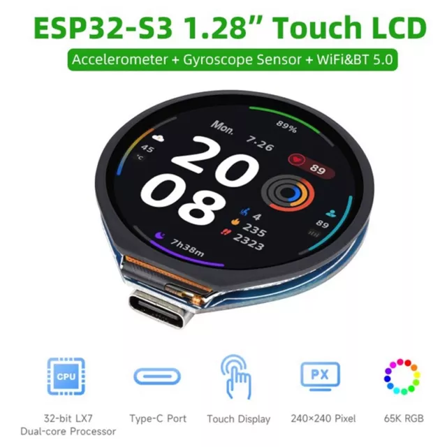 Scheda di Sviluppo ESP32-S3 Display LCD Rotondo  Screen da 1,28 Pollici con8564
