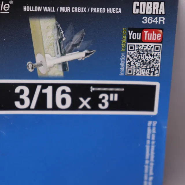 Cobra Driller Toggle Bolt 3/16" x 3" 364R - 1 KIT OF 6 SET (MISSING 4 ANCHORS)