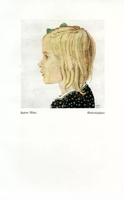 Kinderköpfchen Kunstdruck 1919 Hubert Wilm * Kaufbeuren Mädchen blond Schleife