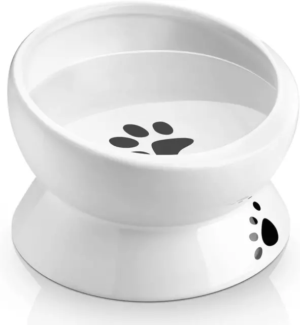 Elevated Cat Water Bowl,Ceramic Raised Tilted Pet Feeder Less Vomiting Cat Food