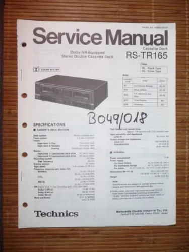 Service Manual Technics RS-TR165   Tape Deck,ORIGINAL